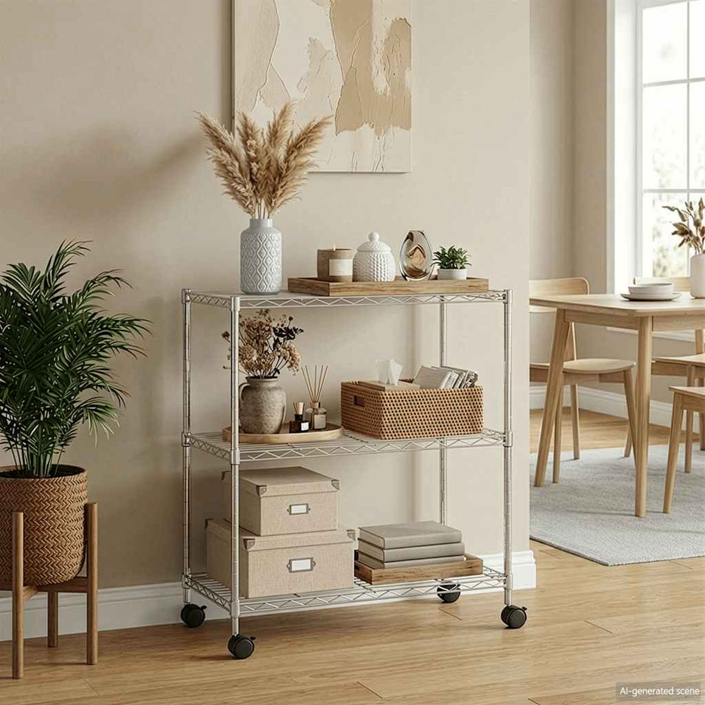 vidaXL Storage Rack with 3 Shelves and Wheels 60x35x81 cm Chromed 150 kg