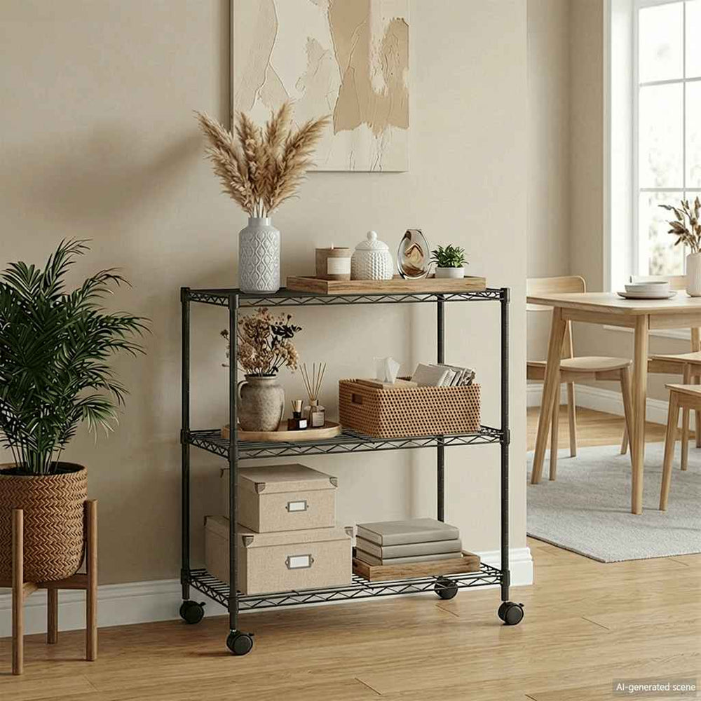 vidaXL 3-Tier Storage Rack with Wheels 60x35x81 cm Black 150 kg