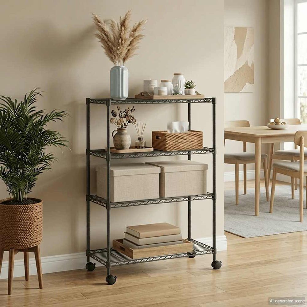 vidaXL 4-Tier Storage Rack with Wheels 90x35x142 cm Black 200 kg