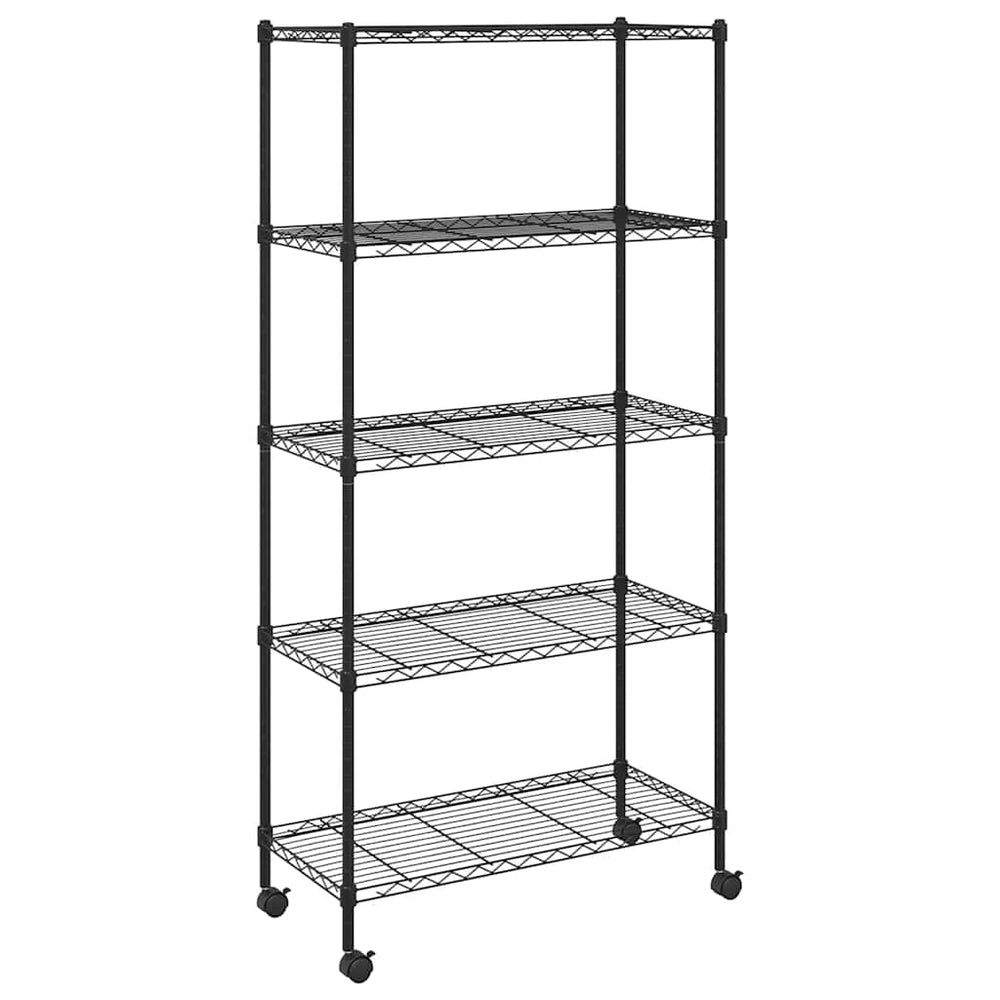vidaXL 5-Tier Shelving Unit with Wheels 75x35x155 cm Black 250 kg