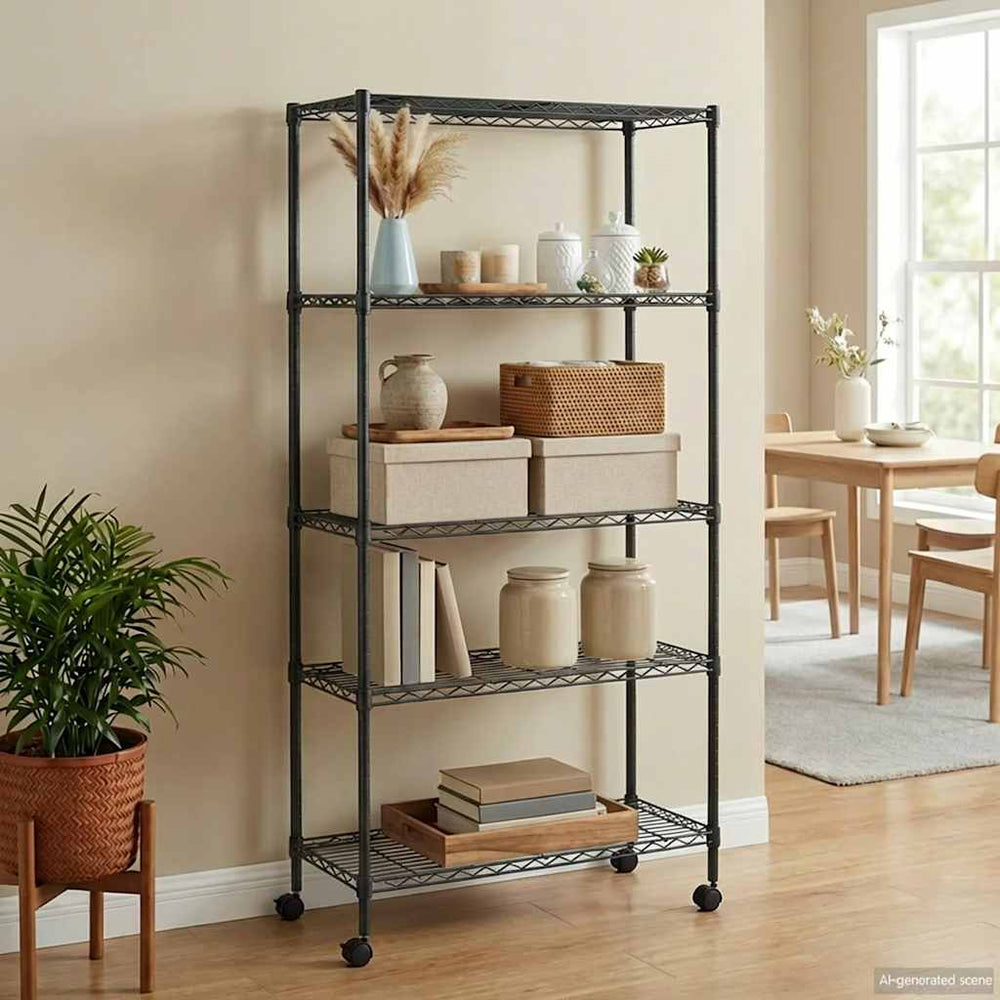 vidaXL 5-Tier Shelving Unit with Wheels 75x35x155 cm Black 250 kg