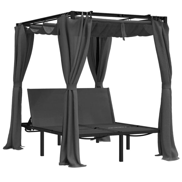 vidaXL Double Sun Lounger with Curtains and Canopy Anthracite