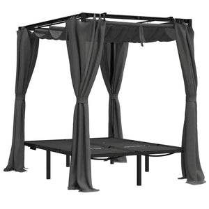 vidaXL Double Sun Lounger with Curtains and Canopy Anthracite