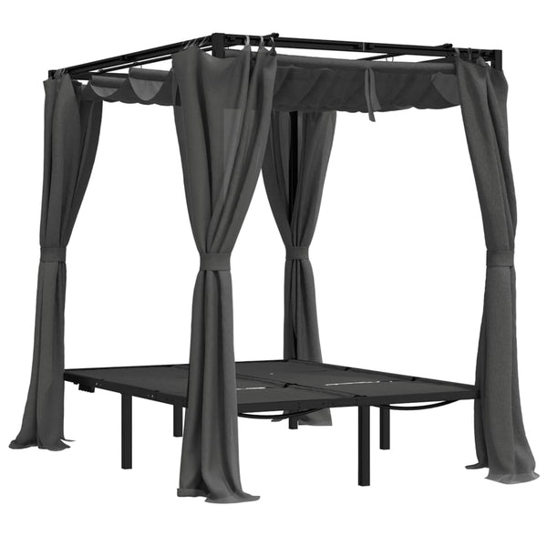 vidaXL Double Sun Lounger with Curtains and Canopy Anthracite