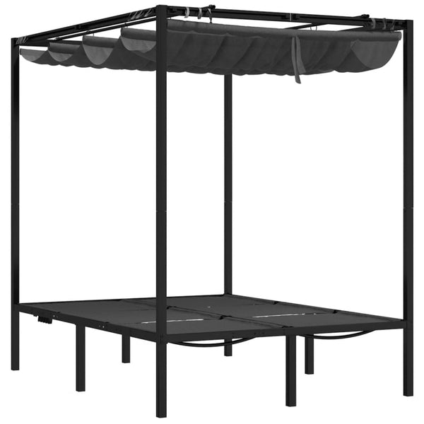 vidaXL Double Sun Lounger with Curtains and Canopy Anthracite