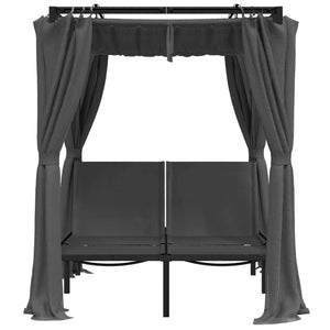 vidaXL Double Sun Lounger with Curtains and Canopy Anthracite