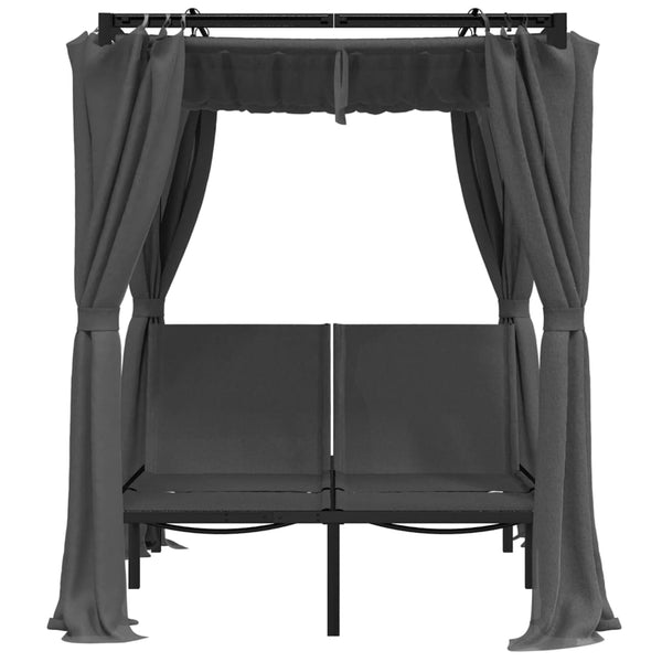 vidaXL Double Sun Lounger with Curtains and Canopy Anthracite