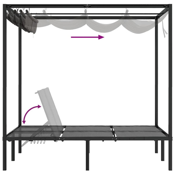 vidaXL Double Sun Lounger with Curtains and Canopy Anthracite
