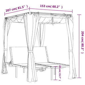 vidaXL Double Sun Lounger with Curtains and Canopy Anthracite