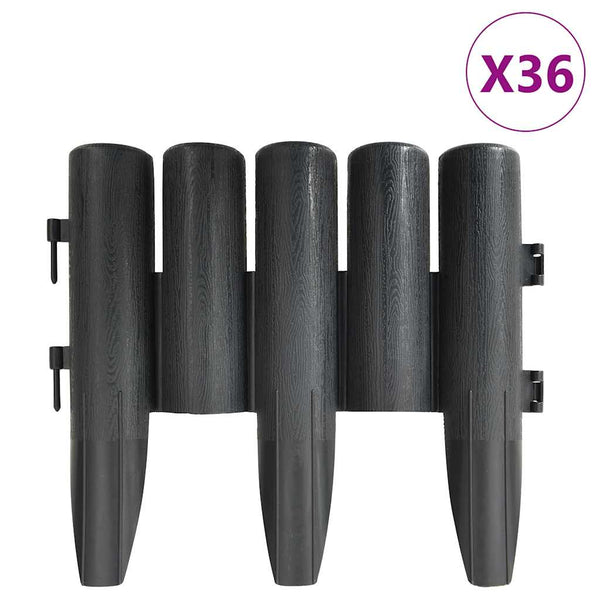 vidaXL Garden Edging 36 pcs. Anthracite 10 m PP
