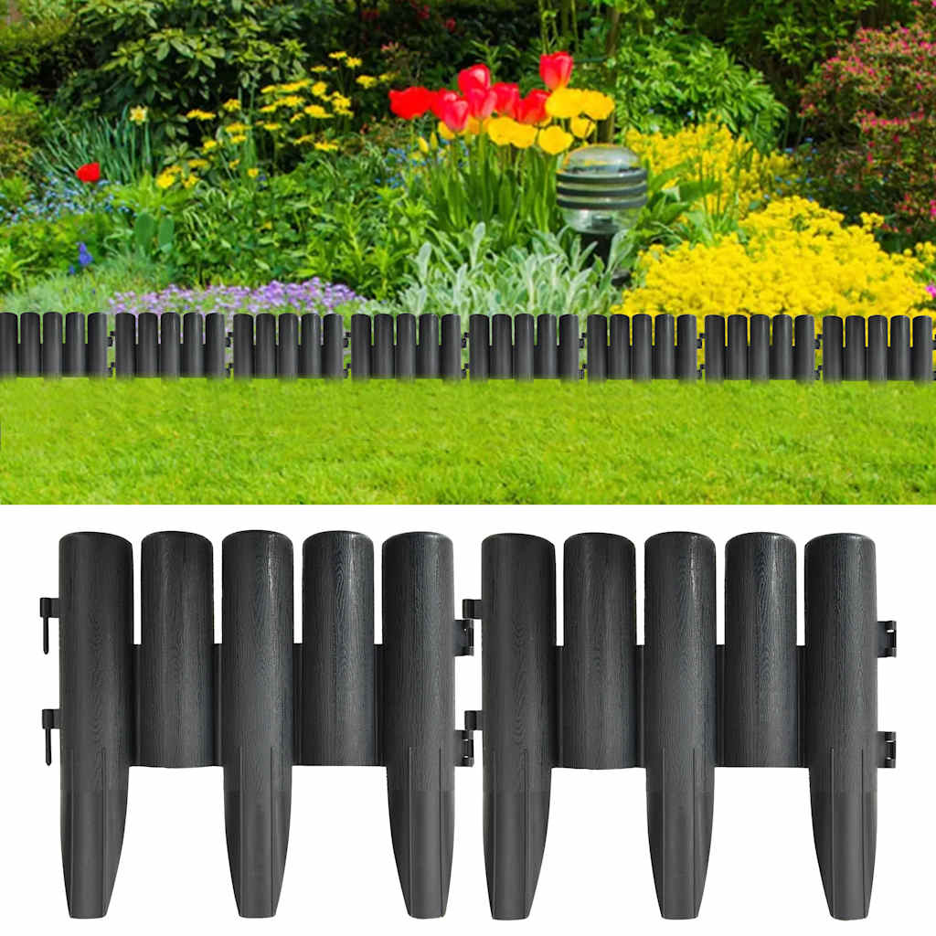 vidaXL Garden Edging 36 pcs. Anthracite 10 m PP