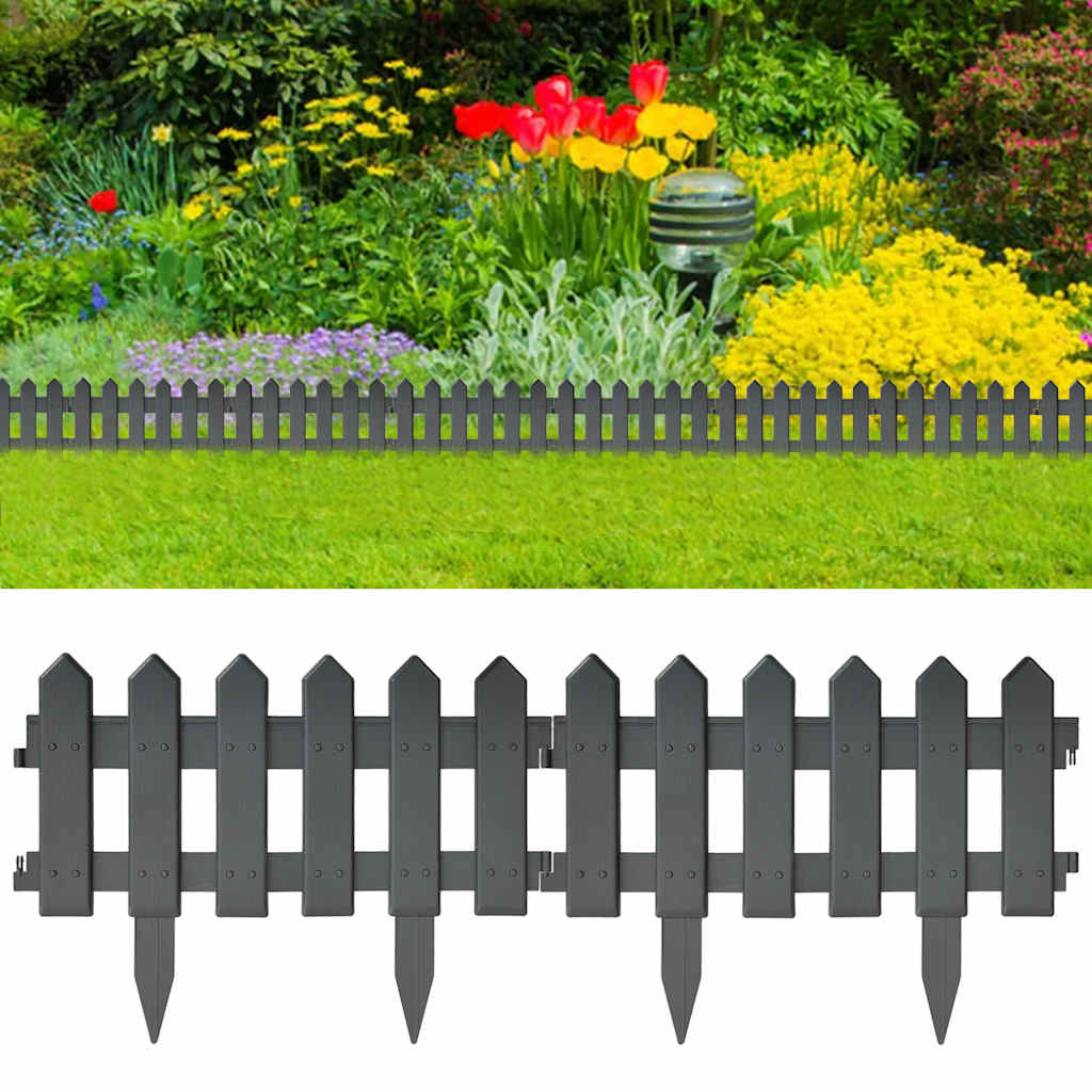 vidaXL Lawn Edging 25 pcs. Anthracite 10 m PP