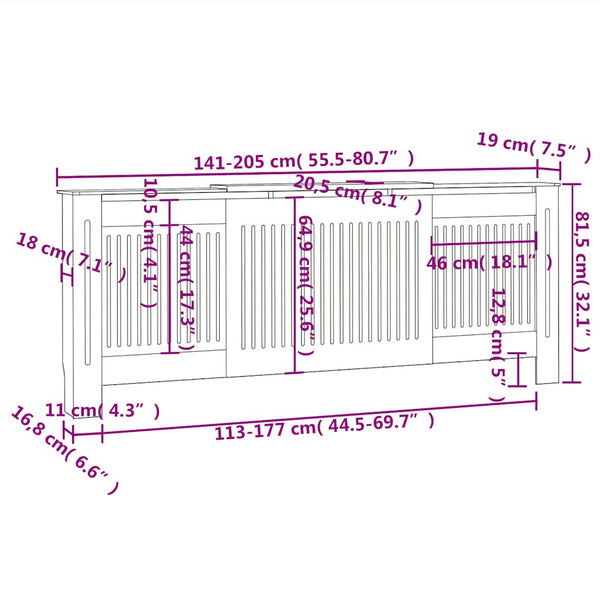Schwarze Heizkörperverkleidung 205 cm