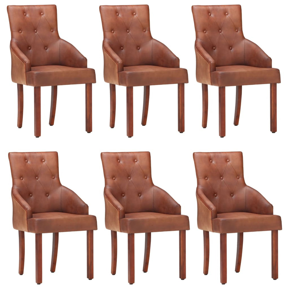 vidaXL Dining Chairs 6 pcs Brown Genuine Goat Leather