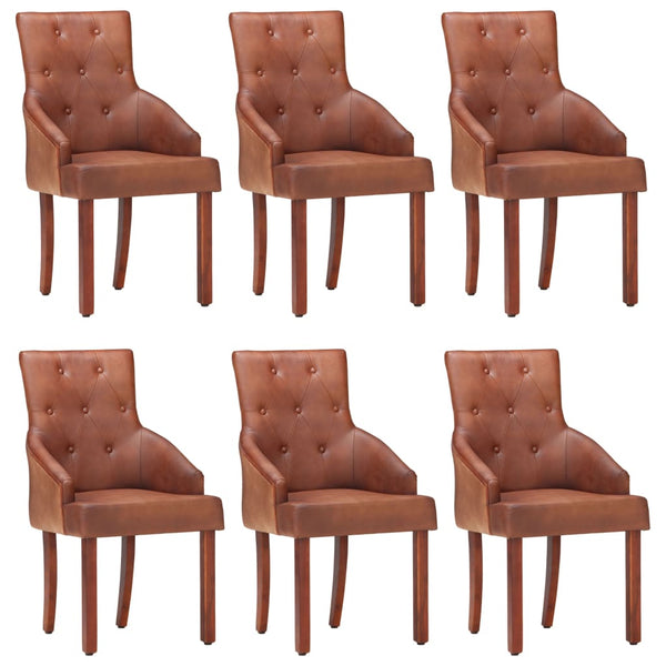 vidaXL Dining Chairs 6 pcs Brown Genuine Goat Leather