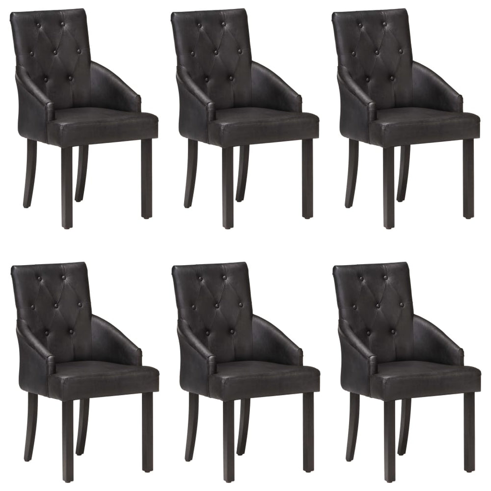 vidaXL Dining Chairs 6 pcs Black Genuine Goatskin