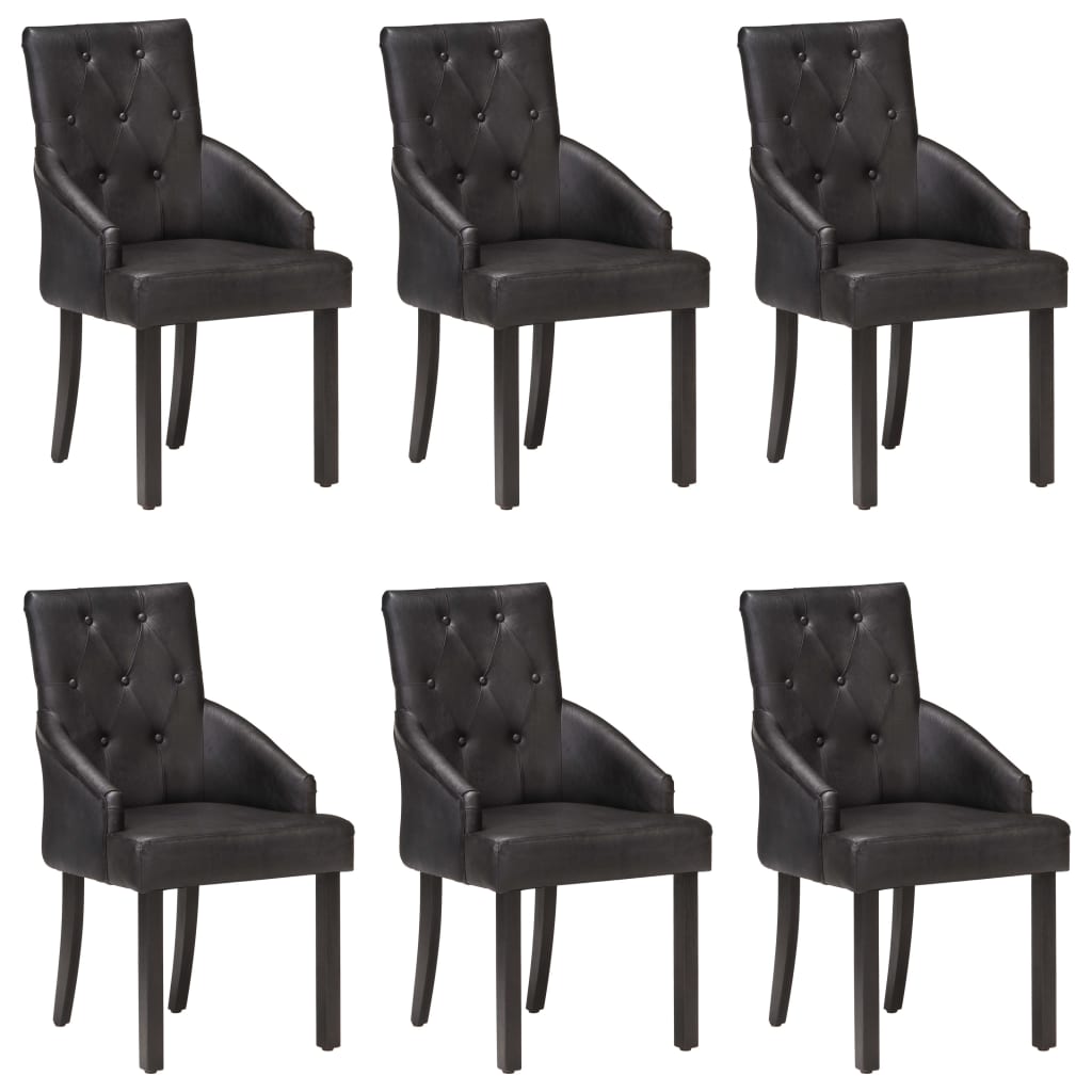 vidaXL Dining Chairs 6 pcs Black Genuine Goatskin
