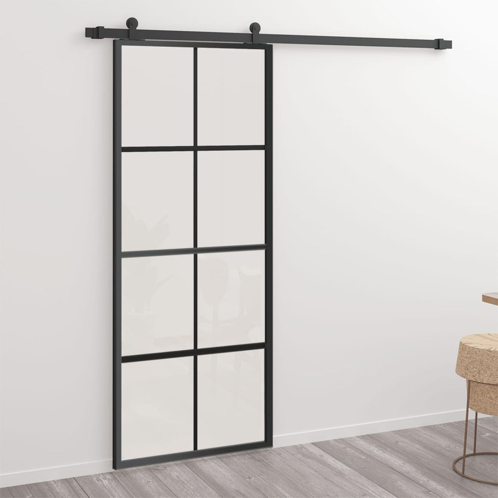 vidaXL Sliding Door Aluminum and ESG Glass with Fittings 76x205 cm