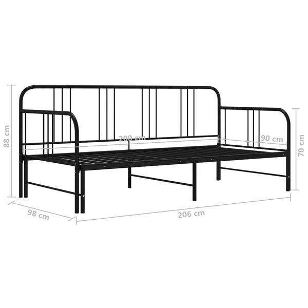 vidaXL Extendable Day Bed Black Metal 90x200 cm