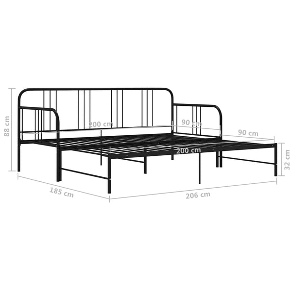 vidaXL Extendable Day Bed Black Metal 90x200 cm