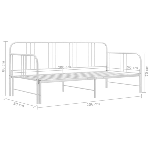 vidaXL Extendable Sofa Bed Frame White Metal 90x200 cm