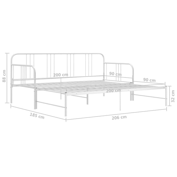 vidaXL Extendable Sofa Bed Frame White Metal 90x200 cm