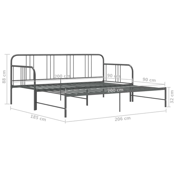 vidaXL Extendable Day Bed Frame Grey Metal 90x200 cm