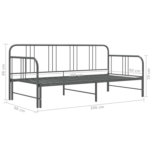 vidaXL Extendable Day Bed Frame Grey Metal 90x200 cm