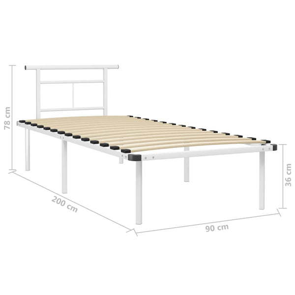 vidaXL Bed Frame White Metal 90x200 cm