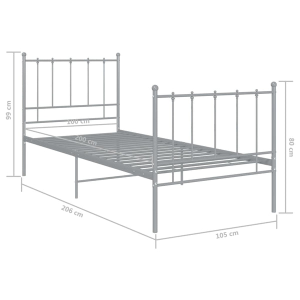 vidaXL Bed Grey Metal 100x200 cm