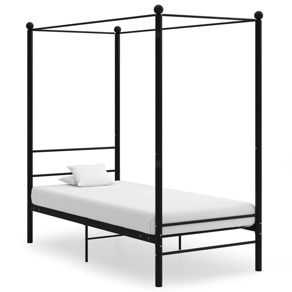 vidaXL Four-Poster Bed Black Metal 90x200 cm