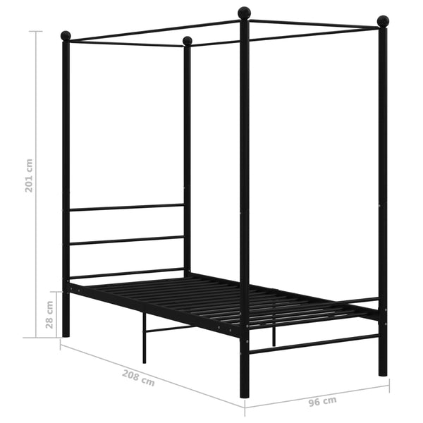 vidaXL Four-Poster Bed Black Metal 90x200 cm
