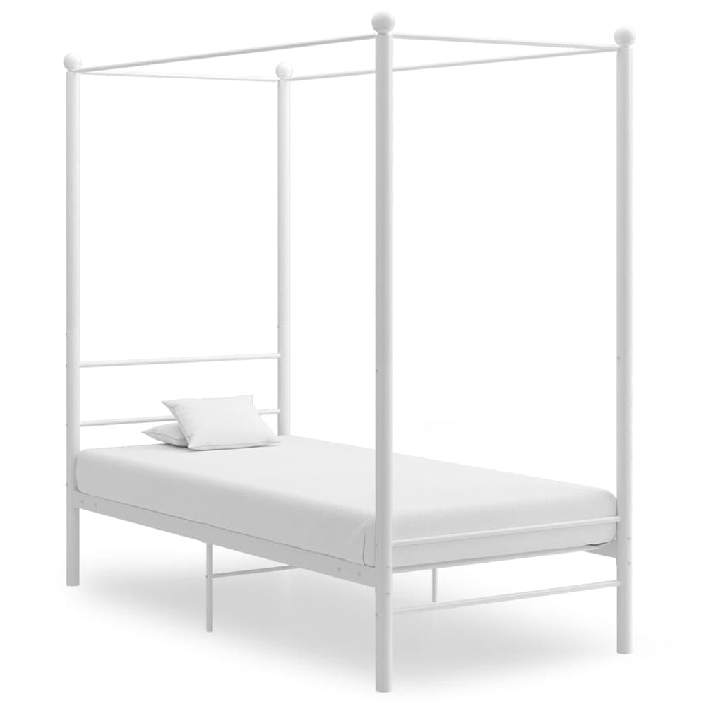 vidaXL Four-Poster Bed White Metal 90x200 cm