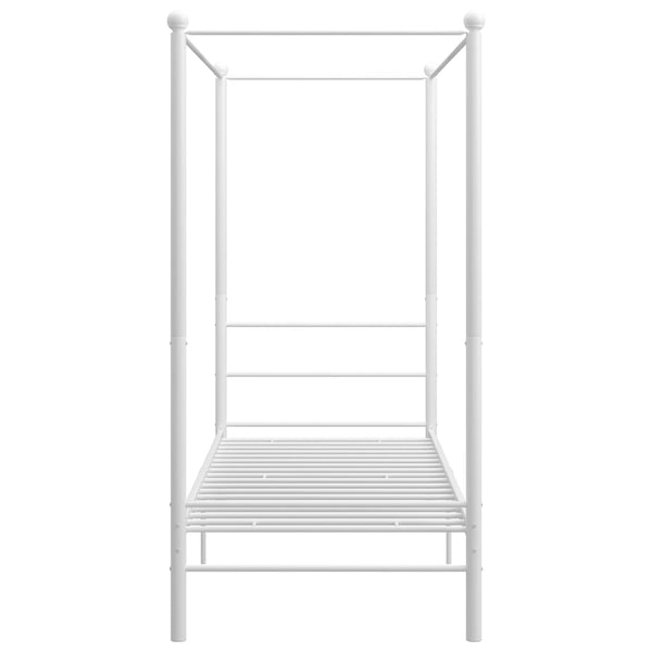vidaXL Four-Poster Bed White Metal 90x200 cm