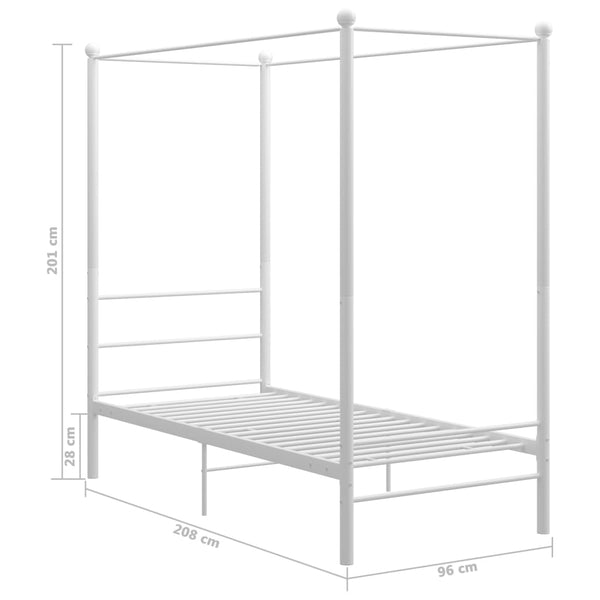 vidaXL Four-Poster Bed White Metal 90x200 cm