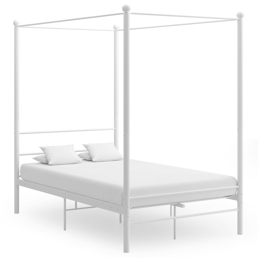 vidaXL White Metal Four-Poster Bed 120x200 cm