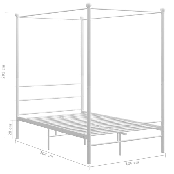 vidaXL White Metal Four-Poster Bed 120x200 cm