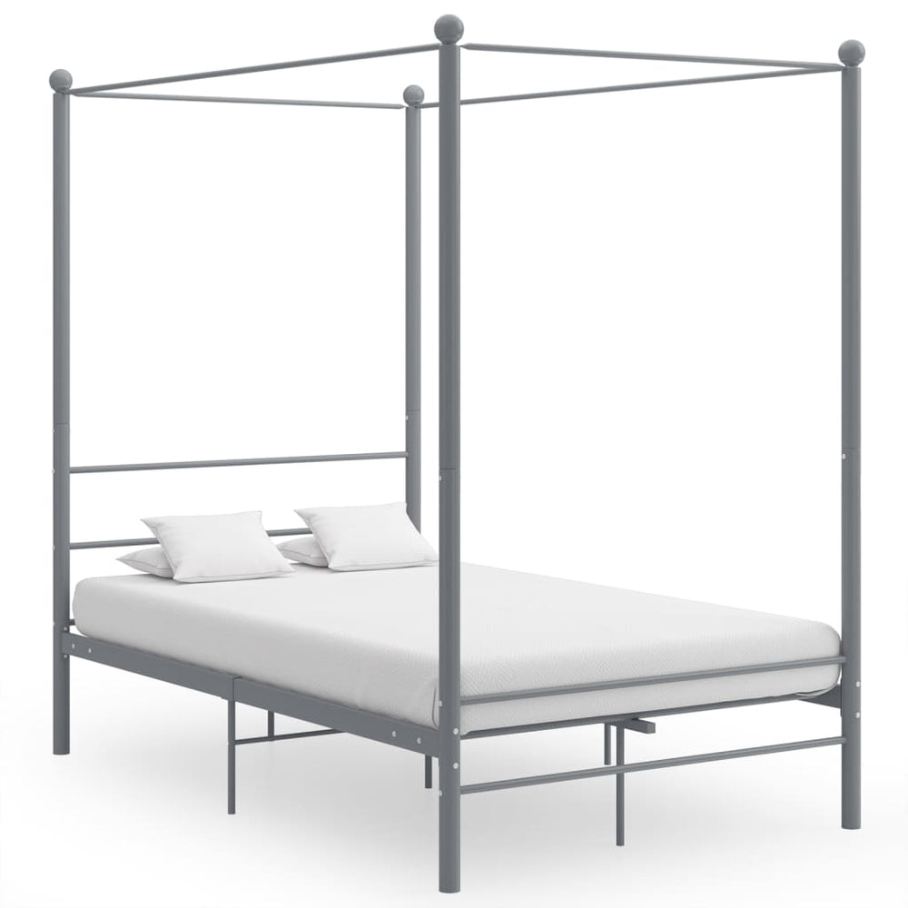 vidaXL Four-Poster Bed Grey Metal 120x200 cm