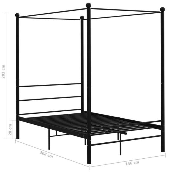 vidaXL Four-Poster Bed Black Metal 140x200 cm
