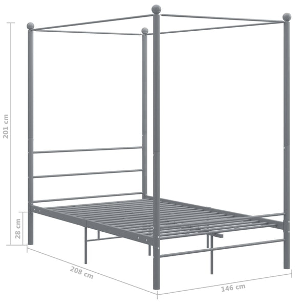 vidaXL Canopy Bed Grey Metal 140x200 cm