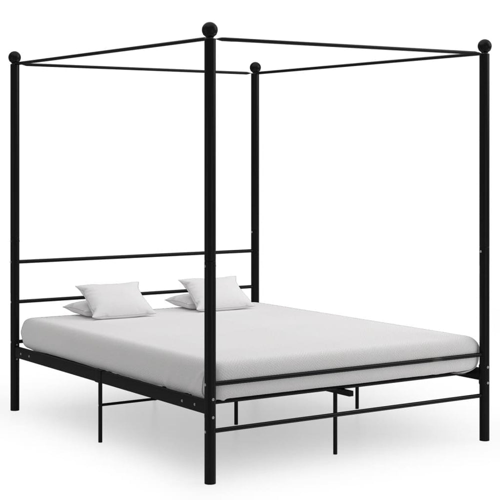 vidaXL Canopy Bed Black Metal 160x200 cm