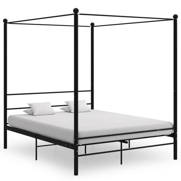 vidaXL Canopy Bed Black Metal 160x200 cm