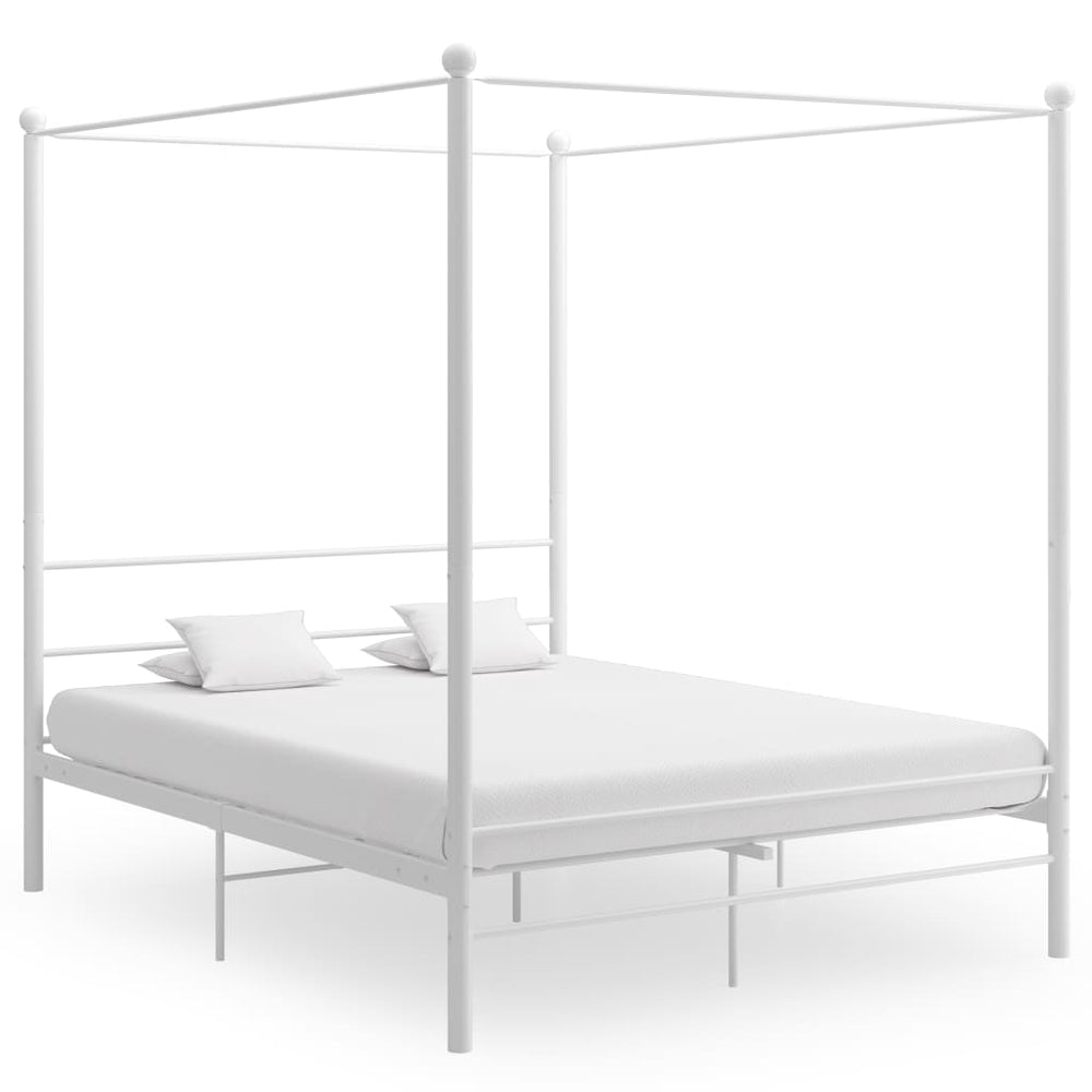 vidaXL Four-Poster Bed White Metal 160x200 cm