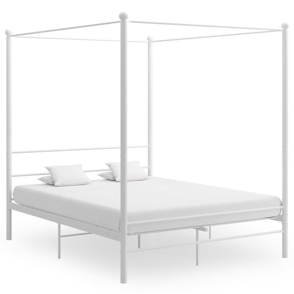 vidaXL Four-Poster Bed White Metal 160x200 cm