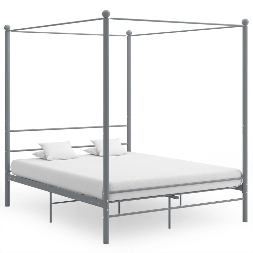 vidaXL Canopy Bed Grey Metal 160x200 cm