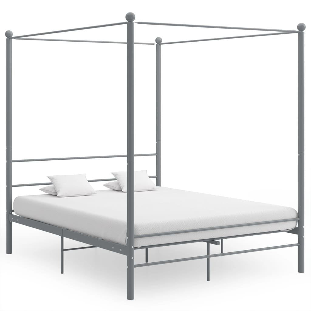 vidaXL Canopy Bed Grey Metal 160x200 cm