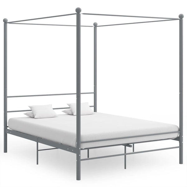 vidaXL Canopy Bed Grey Metal 160x200 cm