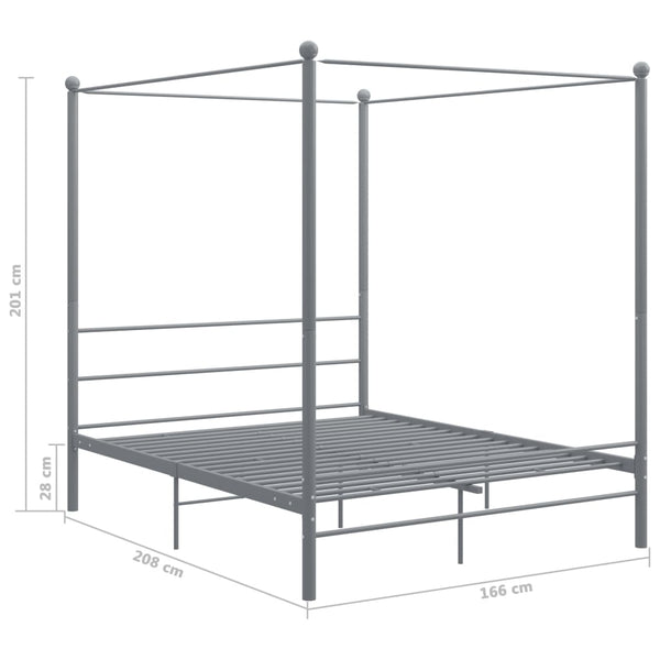 vidaXL Canopy Bed Grey Metal 160x200 cm