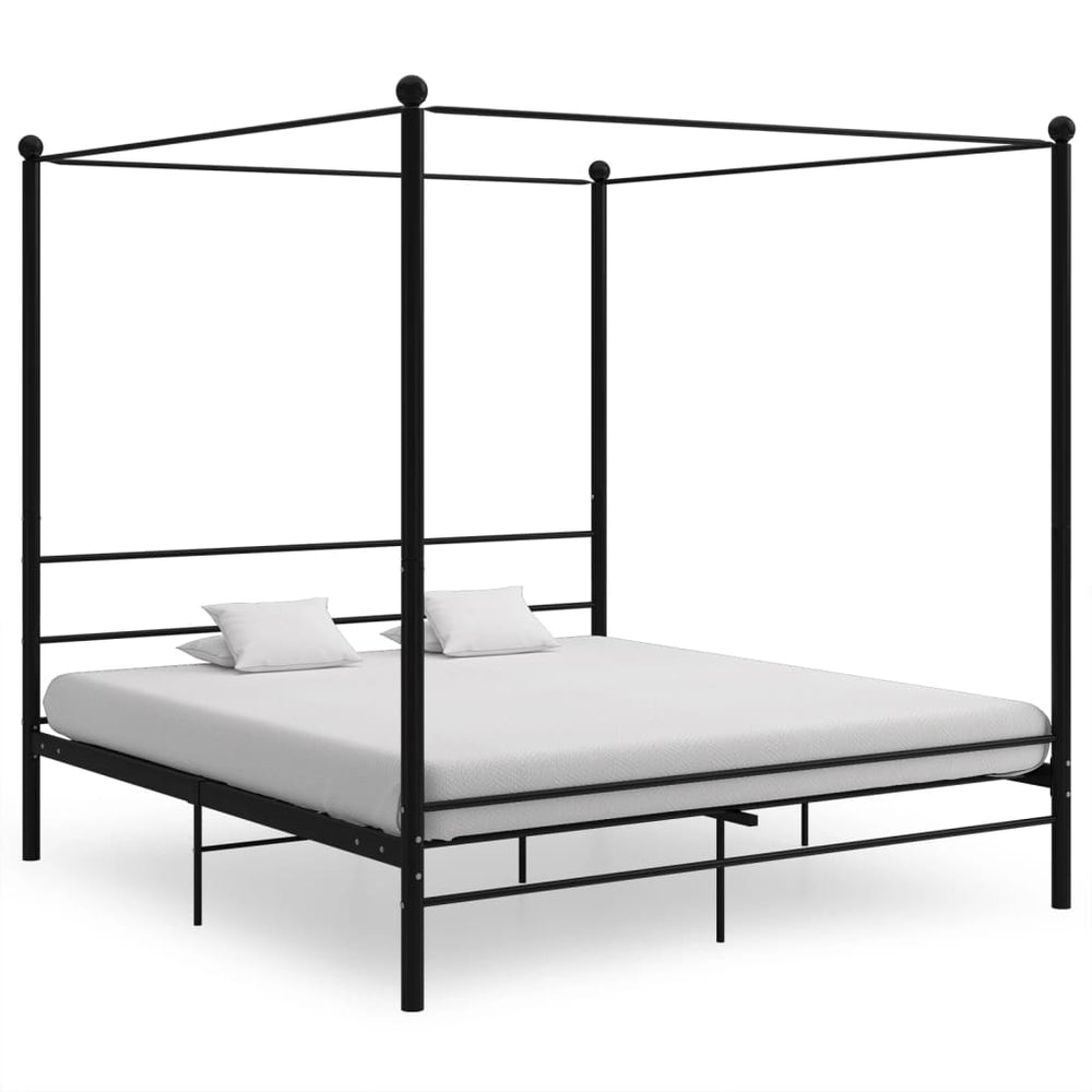vidaXL Four-Poster Bed Black Metal 200x200 cm