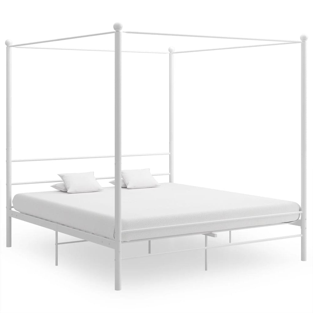 vidaXL Four-Poster Bed White Metal 200x200 cm